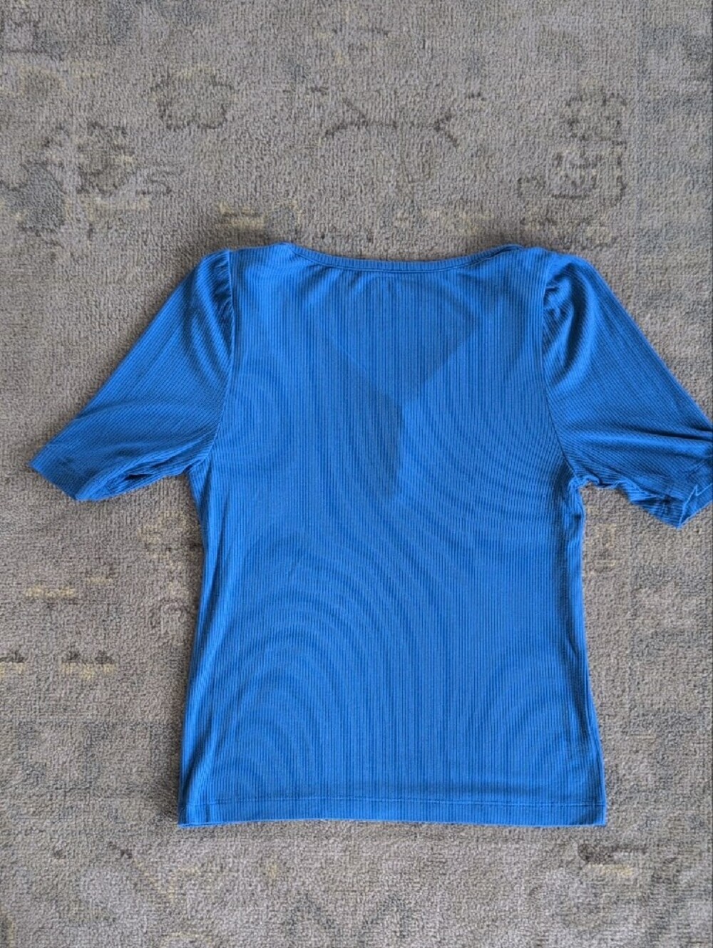 LOFT Bright Blue Ribbed V-Neck Button Top - Picture 6 of 6